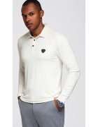 OMBRE Tricou polo cu maneci lungi cu nasturi eleganti cu logo-ul marcii OM-POLS-0139 - Alb murdar