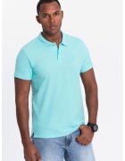OMBRE Tricou polo cu model uni - Albastru aquamarin