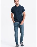 OMBRE Tricou polo din bumbac pique - Bleumarin