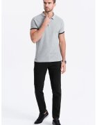 OMBRE Tricou polo din bumbac pique - Gri deschis melange