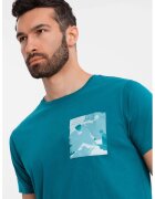 OMBRE Tricou regular fit cu buzunar pe piept - Albastru petrol