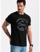 OMBRE Tricou regular fit cu decolteu la baza gatului si imprimeu - Negru