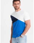 OMBRE Tricou regular fit din bumbac cu decolteu la baza gatului - Alb/Albastru royal
