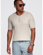 OMBRE Tricou slim fit cu striatii si decolteu henley