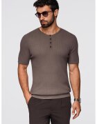 OMBRE Tricou slim fit cu striatii si decolteu henley