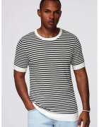 OMBRE Tricou tricotat cu decolteu la baza gatului - Alb/Negru