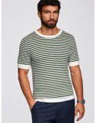 OMBRE Tricou tricotat cu decolteu la baza gatului - Alb/Verde englez