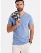 OMBRE Tricou uni cu decolteu in V - Albastru deschis