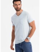 OMBRE Tricou uni cu decolteu in V - Albastru glaciar