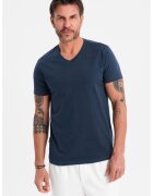 OMBRE Tricou uni cu decolteu in V - Albastru ultramarin