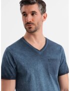 OMBRE Tricou uni cu decolteu in V - Bleumarin