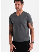 OMBRE Tricou uni cu decolteu in V - Gri inchis