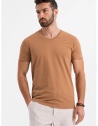 OMBRE Tricou uni cu decolteu in V - Maro deschis