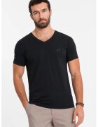 OMBRE Tricou uni cu decolteu in V - Negru