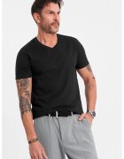 OMBRE Tricou uni cu decolteu in V - Negru