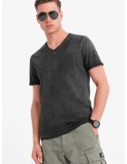 OMBRE Tricou uni cu decolteu in V - Negru stins