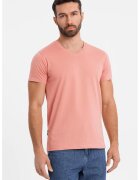 OMBRE Tricou uni cu decolteu in V - Roz somon