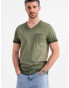 OMBRE Tricou uni cu decolteu in V - Verde feriga