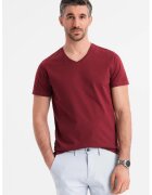 OMBRE Tricou uni cu decolteu in V - Visiniu