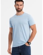 OMBRE Tricou uni cu decolteu la baza gatului - Albastru glaciar/Albastru deschis