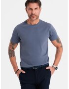 OMBRE Tricou uni cu decolteu la baza gatului - Albastru inchis