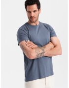OMBRE Tricou uni cu decolteu la baza gatului - Albastru inchis