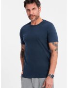 OMBRE Tricou uni cu decolteu la baza gatului - Bleumarin