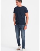 OMBRE Tricou uni cu decolteu la baza gatului - Bleumarin