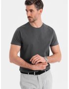 OMBRE Tricou uni cu decolteu la baza gatului - Gri inchis