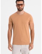 OMBRE Tricou uni cu decolteu la baza gatului - Maro nisip