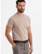 OMBRE Tricou uni cu decolteu la baza gatului - Maro taupe deschis
