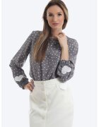 ONIBON FASHION Bluza din viscoza cu imprimeu cu inimi - Alb/Gri