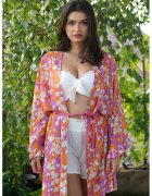 ONIBON FASHION Chimono cu model si maneci cazute - Alb/Portocaliu/Roz