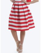ONIBON FASHION Fusta midi cu dungi - Alb/Rosu vermillion