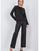 Only Bluza cu decolteu la baza gatului si pliuri - Negru