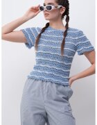 Only Bluza de crosetata cu maneci scurte - Alb/Albastru