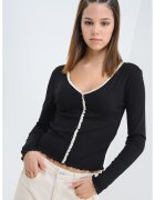 Only Bluza slim fit cu decolteu in V - Alb fildes/Negru stins