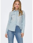 Only Camasa de denim cu buzunare pe piept - Albastru deschis