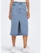 Only Fusta de denim cu slit frontal Bianca - Albastru melange