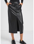 Only Fusta de piele ecologica cu slit frontal - Negru