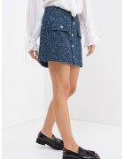 Only Fusta mini cu nasturi decorativi - Albastru inchis/Alb murdar