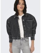Only Jacheta crop de denim cu maneci cazute - Gri inchis