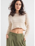Only Pulover crop cu aspect texturat - Crem