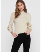 Only Pulover cu guler inalt - striatii si maneci bufante - Crem