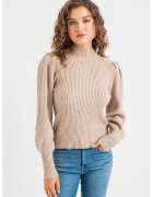 Only Pulover cu guler inalt - striatii si maneci bufante - Maro taupe