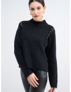Only Pulover cu guler scurt si aplicatii cu strasuri - Negru/Argintiu