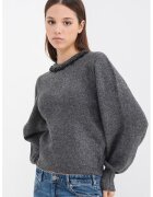 Only Pulover cu maneci bishop Elsa - Negru/Gri inchis melange