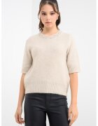 Only Pulover cu maneci medii si decolteu cu strasuri - Argintiu/Bej deschis
