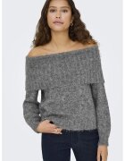 Only Pulover din amestec de lana cu decolteu pe umeri - Gri inchis melange