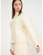 Only Pulover lejer cu inimi brodate - Rosu/Alb fildes